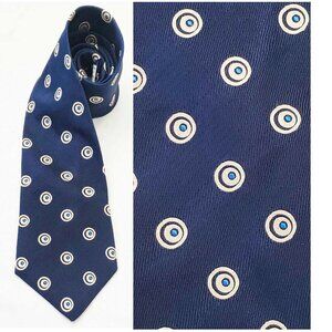 Turnbull & Asser Mens Neck Tie Vintage Navy Circles Eyes Polkab Dot